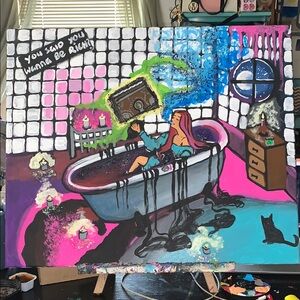 Vibrant Abstract Bath Scene Art Print